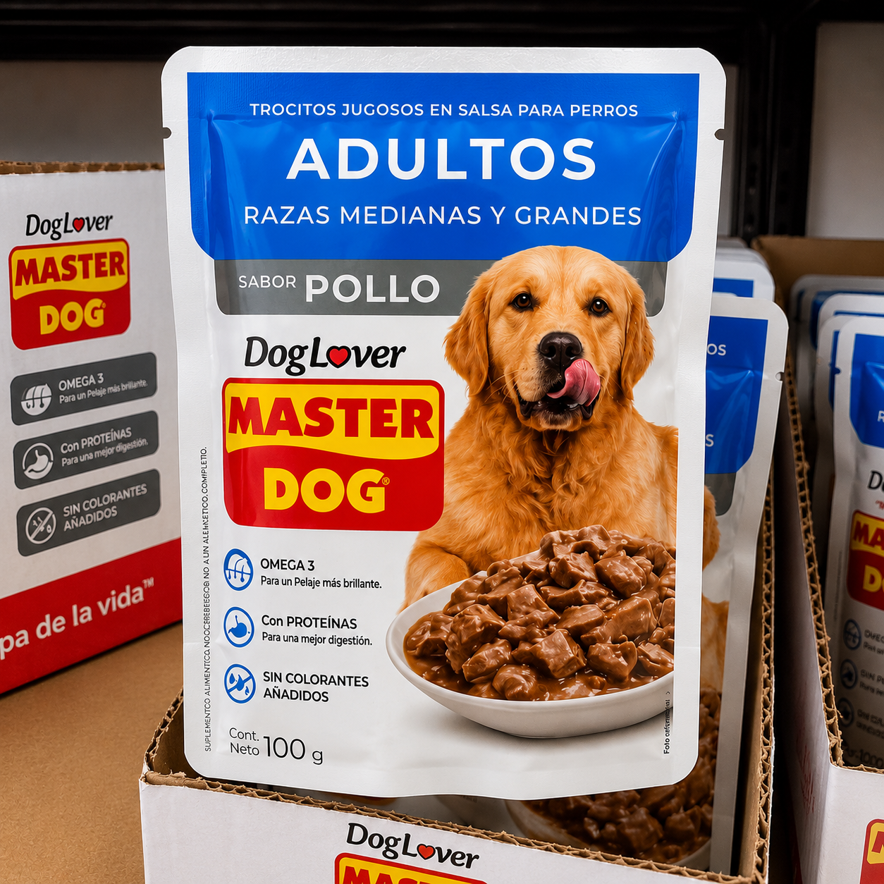 Master Dog Adultos Pollo 100g | Alimento Húmedo para Perros Razas Medianas y Grandes