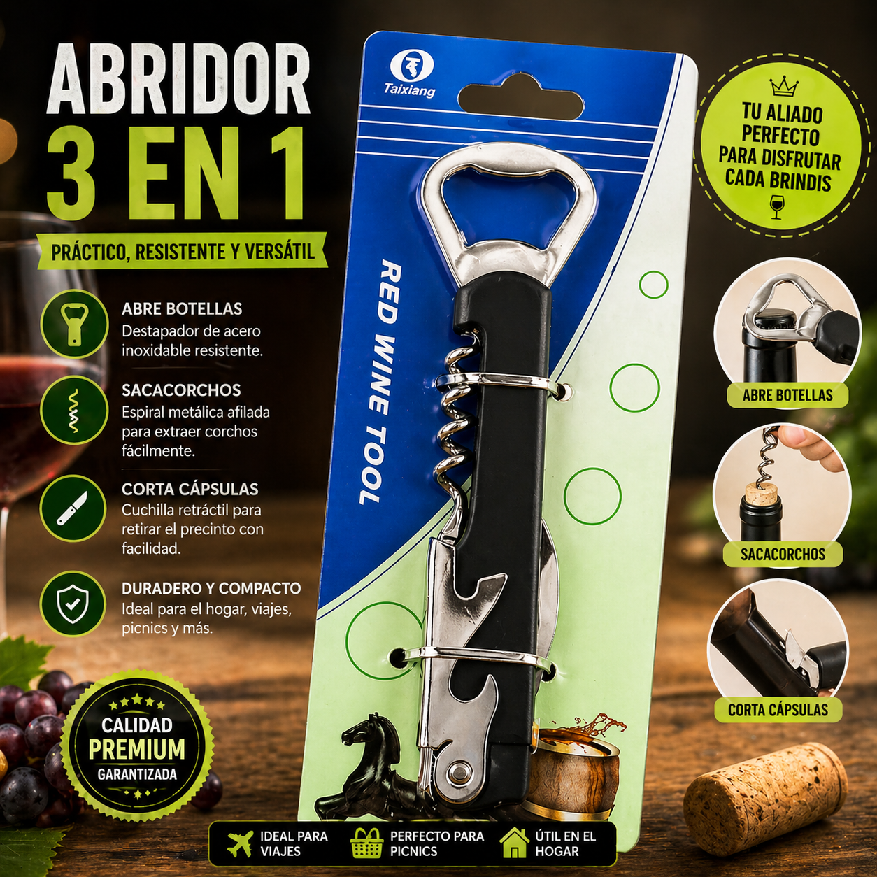 🍷✨ Abridor 3 en 1 Profesional