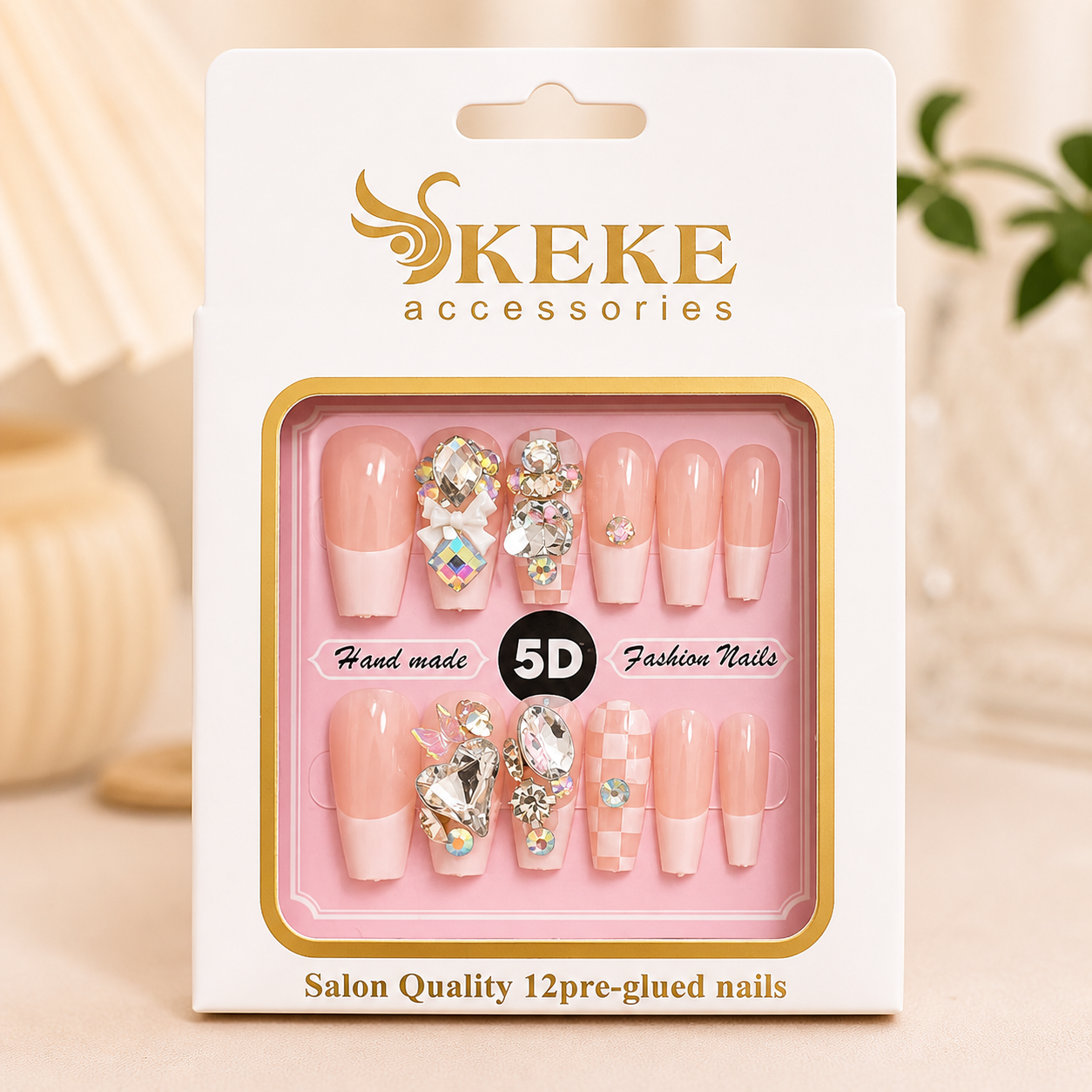 Uñas Press On 5D Premium – Diseño Elegante con Cristales y Efecto Ombré