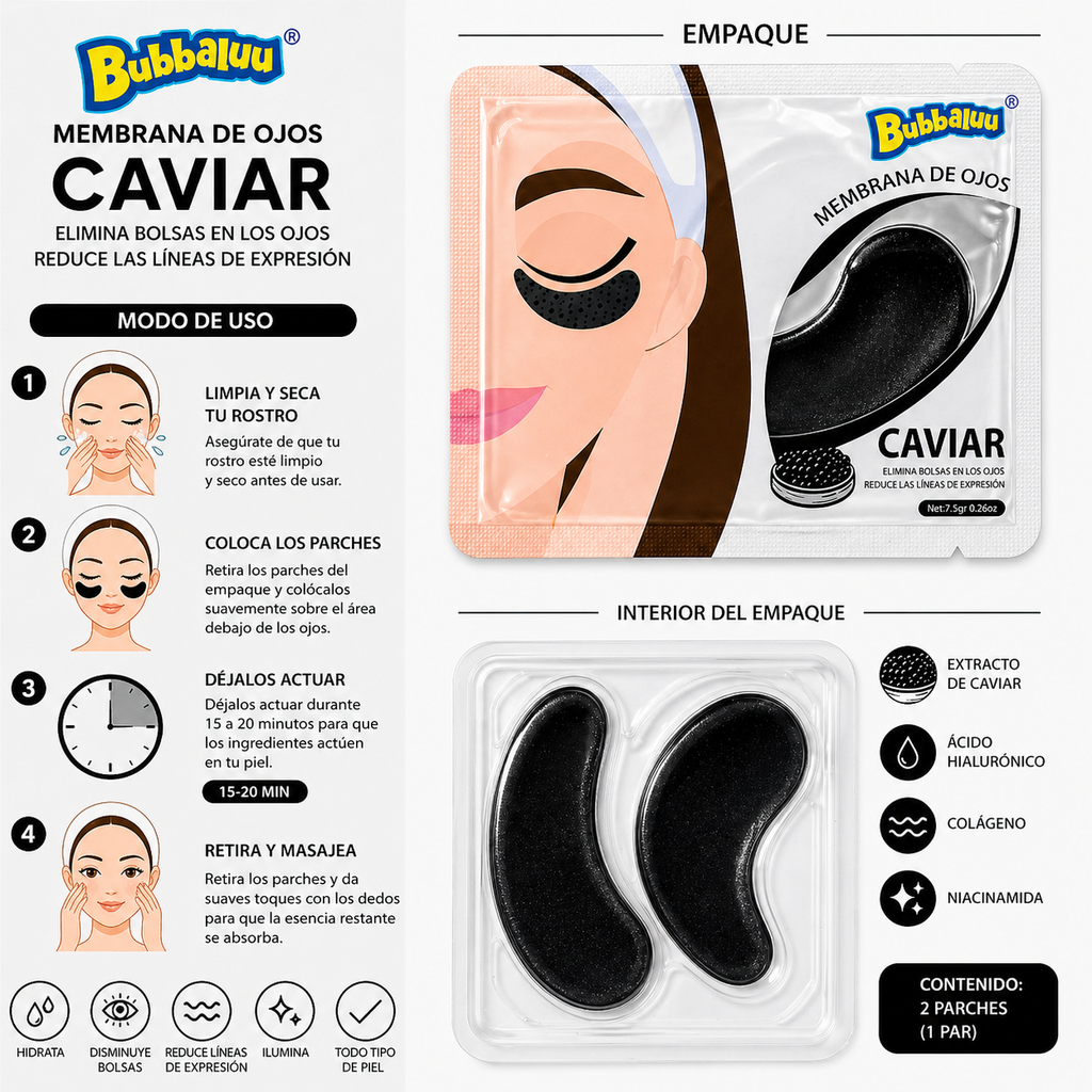 Parches de Ojos Caviar Bubbaluu – Anti Ojeras y Bolsas (1 Par)