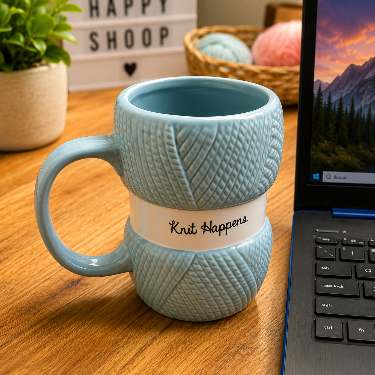 Tazón Knit Happens – Diseño Tejido Estilo Lana