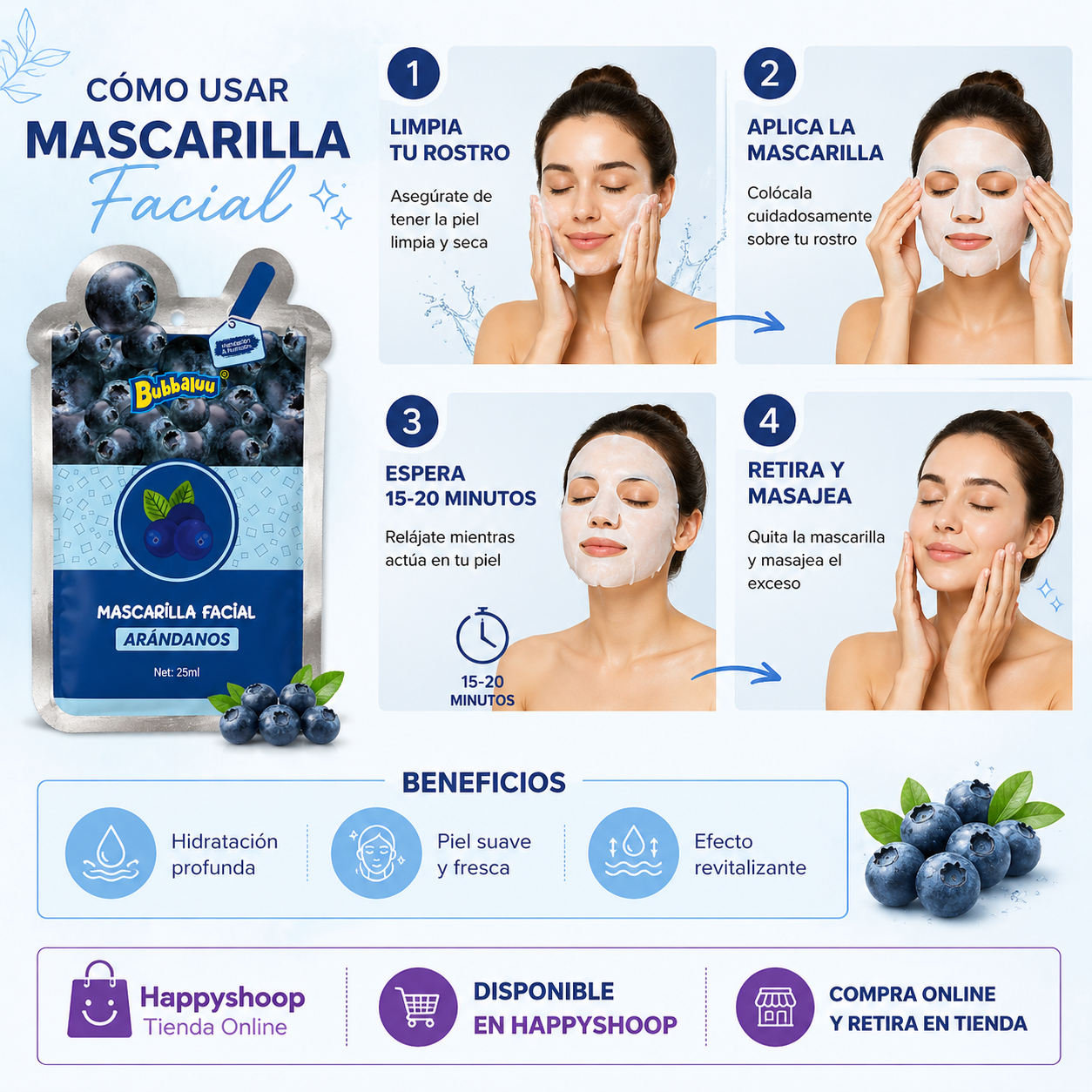 Mascarilla facial de arándanos – Rutina fácil y efectiva