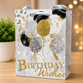 Bolsa de Regalo “Birthday Wishes” – Diseño Elegante con Globos y Detalles Dorados