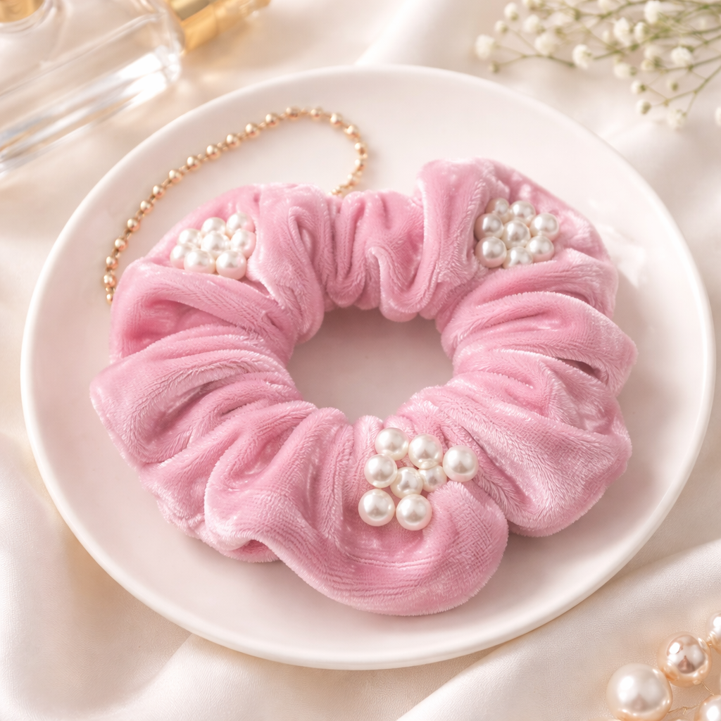 Scrunchie Velvet Perla Rosé