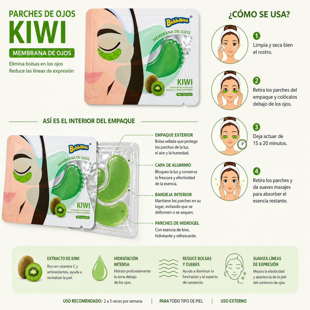 Parches de Ojos de Kiwi – Hidratación, Anti Ojeras y Efecto Refrescante