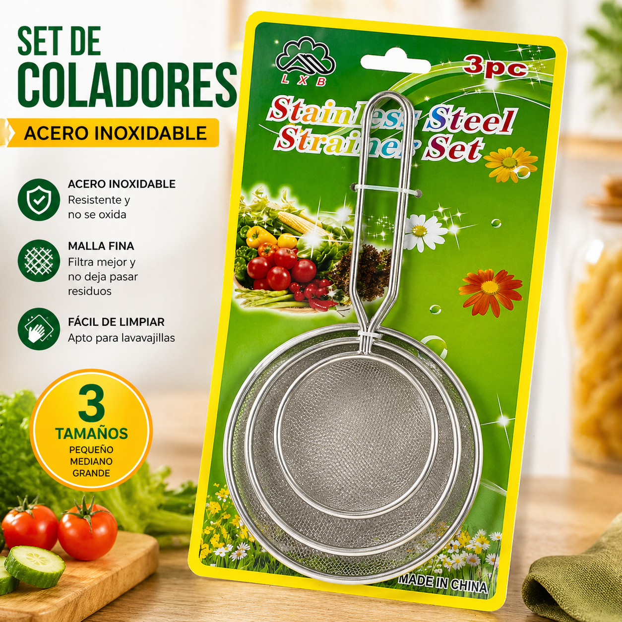Set de Coladores de Acero Inoxidable (3 Piezas)