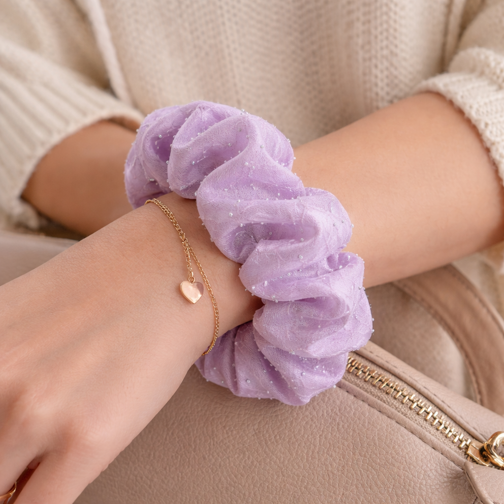 Scrunchie Lila Elegante con Brillos
