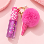 Lip Balm con Llavero Kawaii Pom Pom Rosado