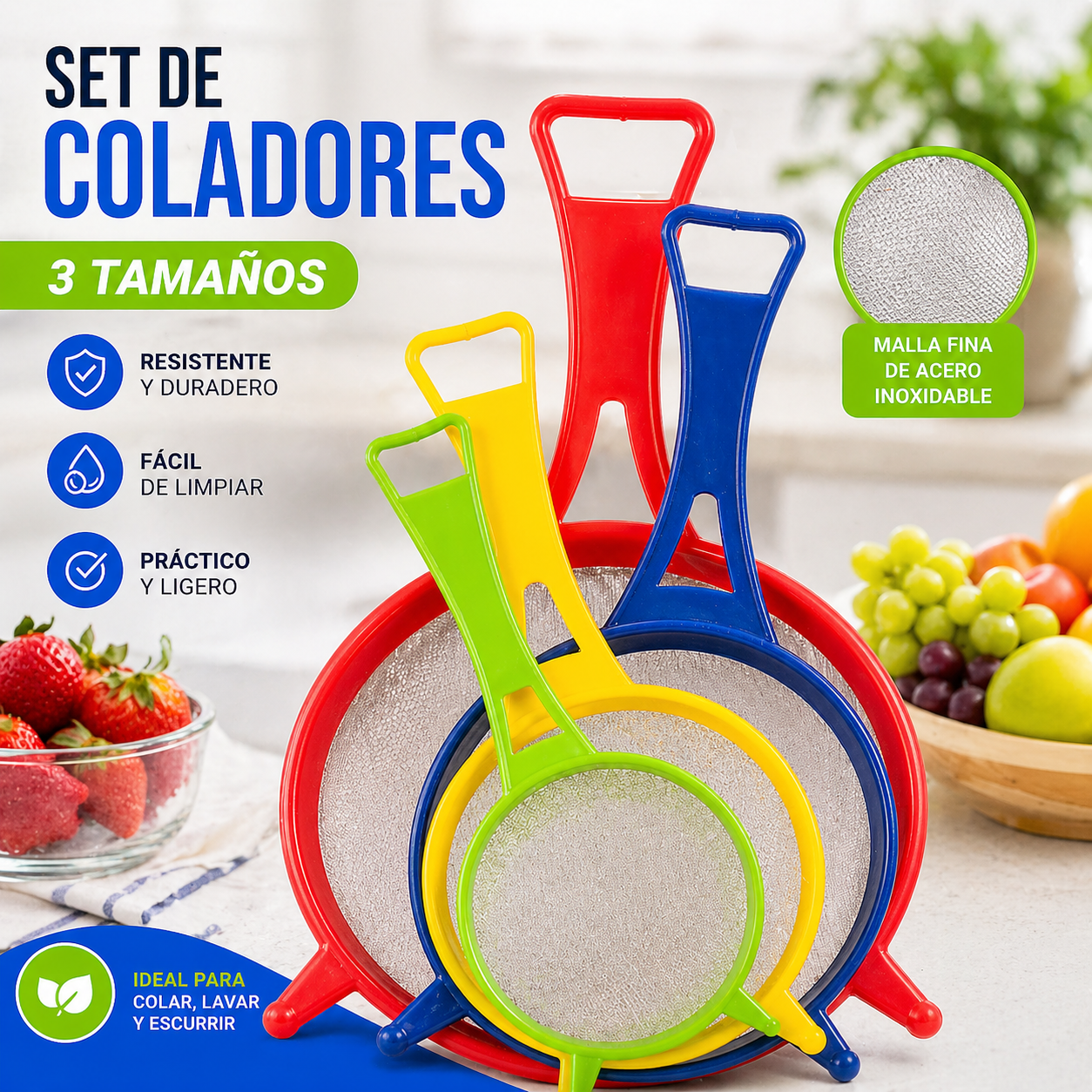 Set de Coladores de Cocina (3 Tamaños)