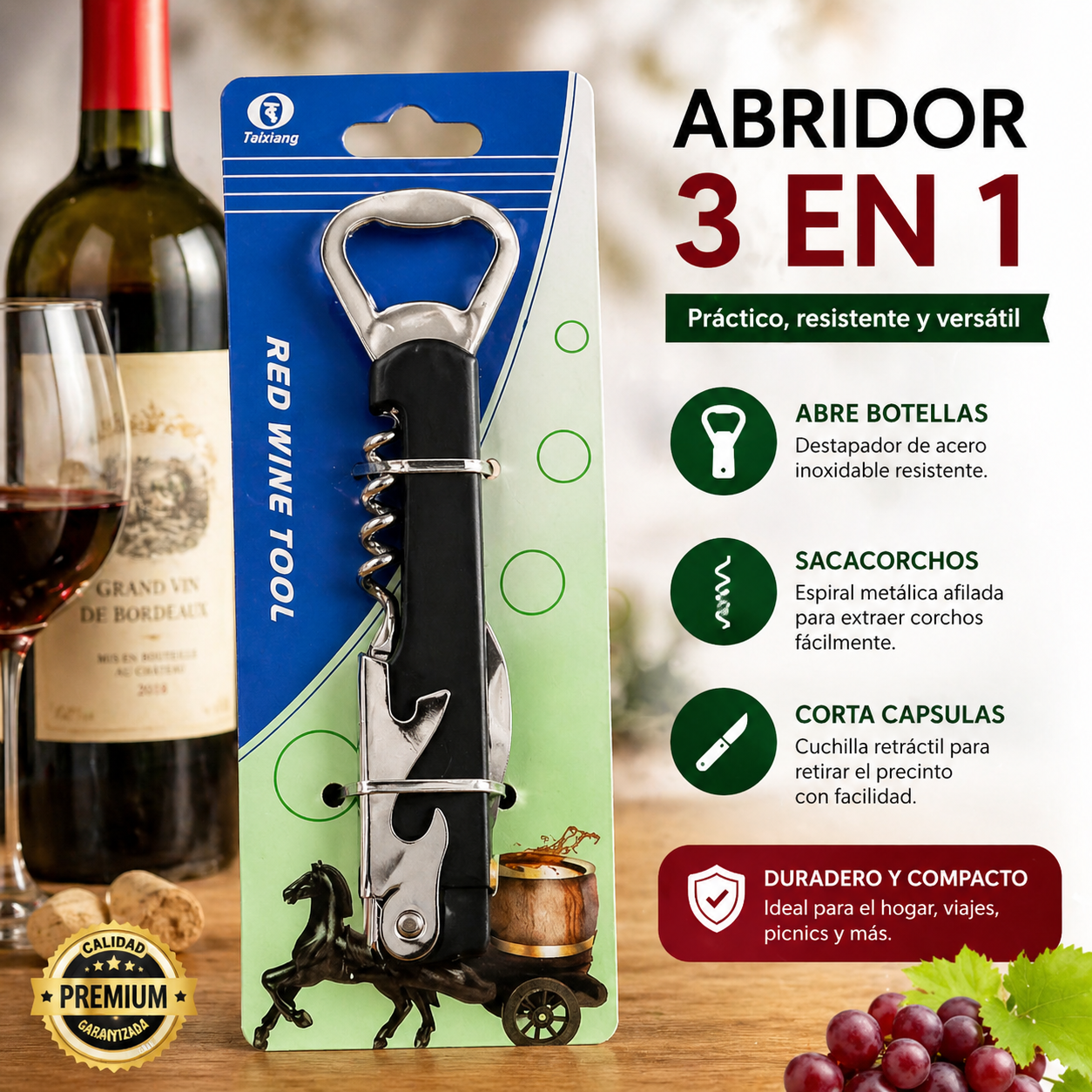 🍷✨ Abridor 3 en 1 Profesional