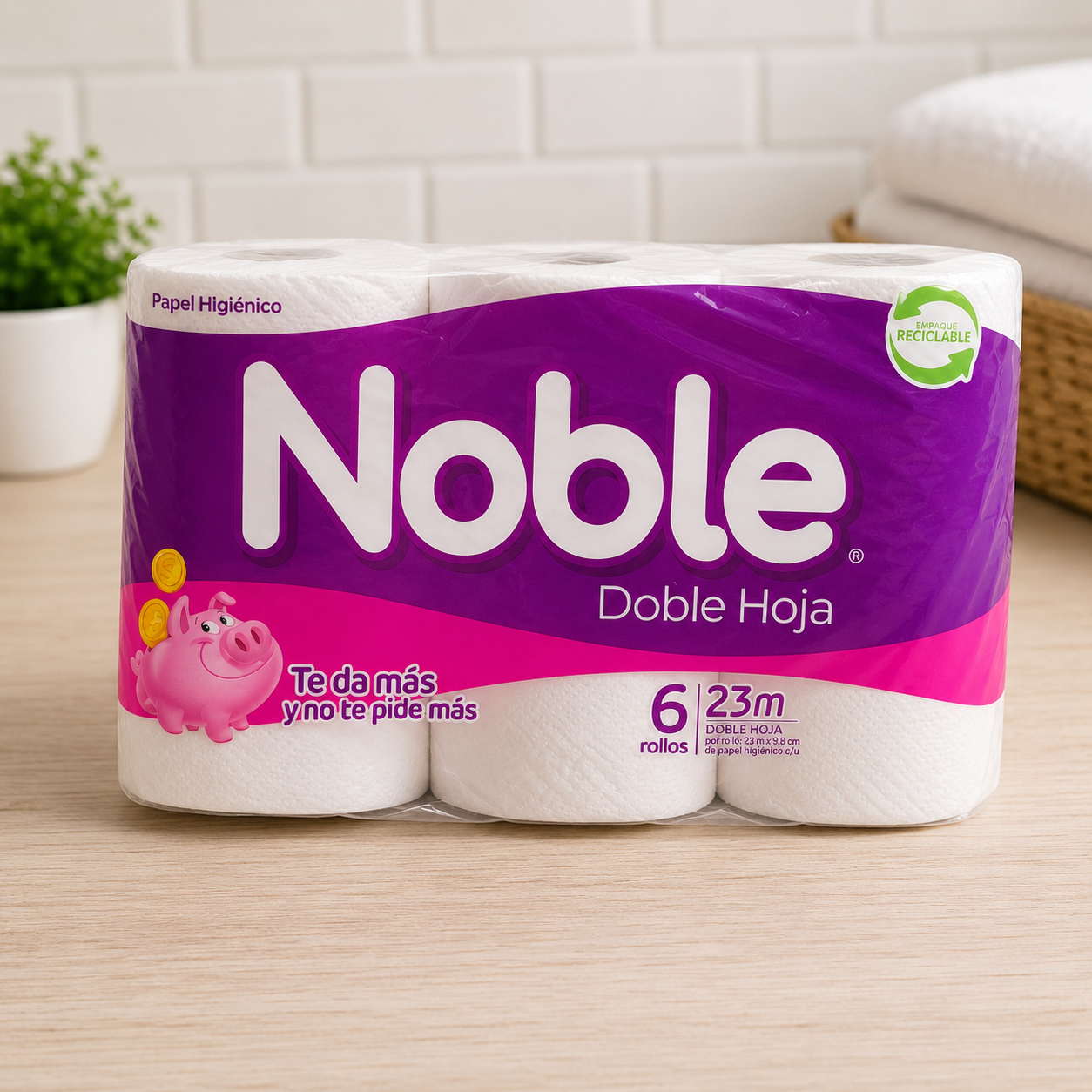 Papel Higiénico Noble Doble Hoja 6 Rollos x 23 Metros | Suavidad y Rendimiento